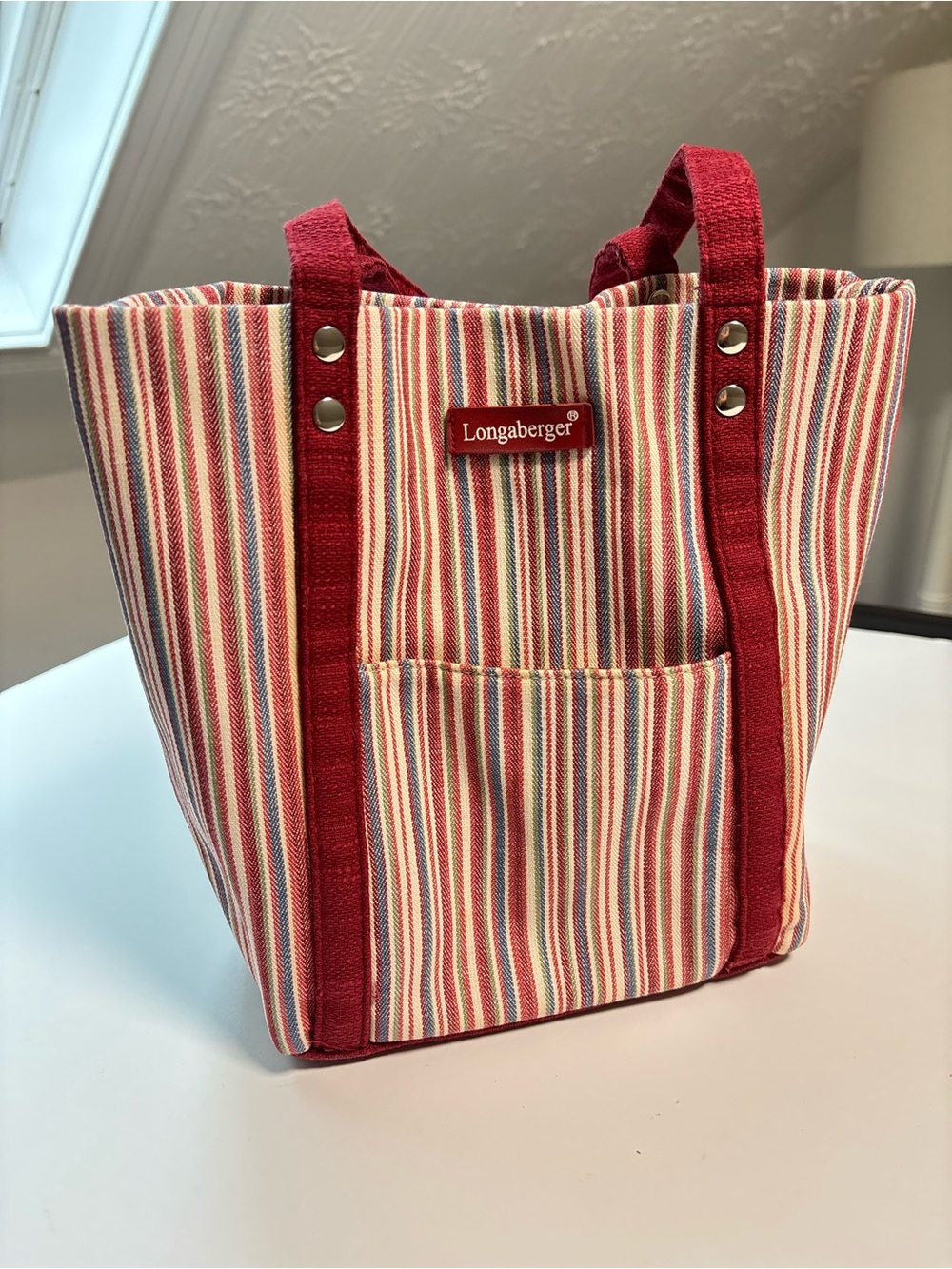 Longaberger Homestead striped mini tote bag and coin purse